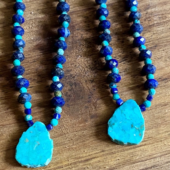 Genuine Lapis Lazuli + Natural Turquoise Gemstone Necklace - Picture 3 of 7
